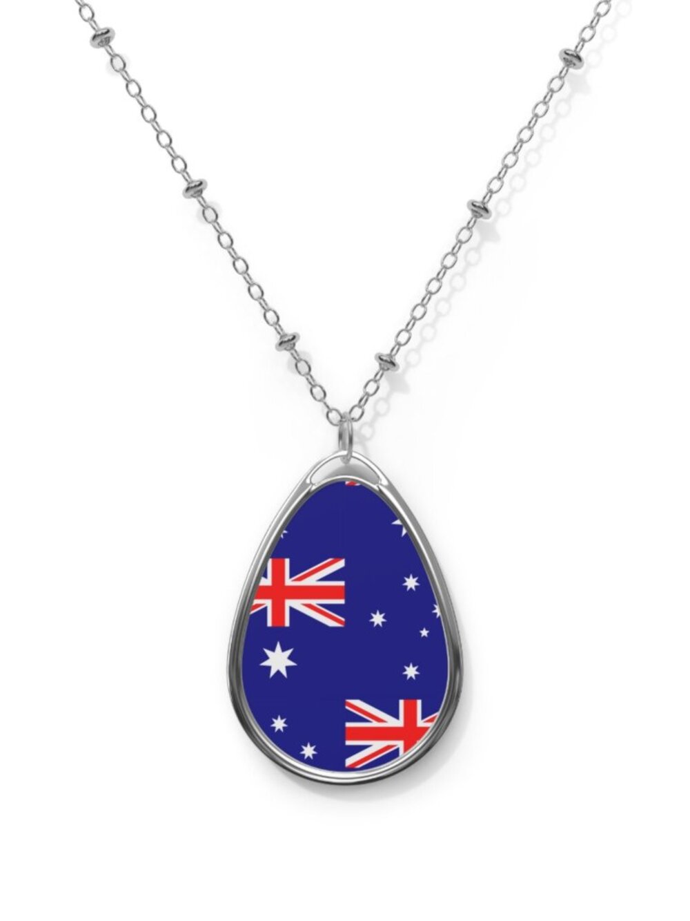 Australia Flag Oval Necklace – Australian Pride Jewelry - One Size / Silver